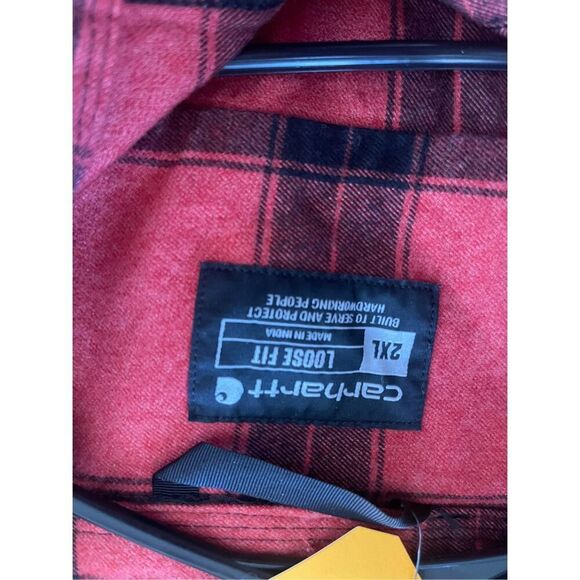 Carhartt Men's Red Black Plaid Loose Fit Flannel Button Down Shirt Size 2XL NWT - Picture 9 of 11